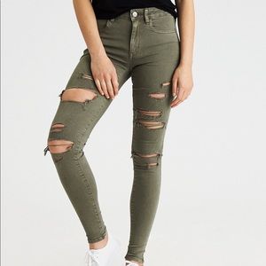 Distressed Olive Jeans